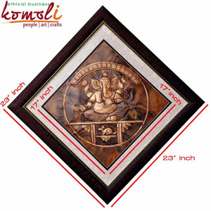 Copper Repousse 3d <b>Picture</b> of Ganesh Metal Wall Hanging Decoration Statue - Product Image 5