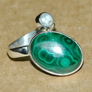 แหวนพลอยมุกมาลาไคต์925แหวนเงินสเตอร์ลิงพร้อมแหวนแฟชั่นชุบเงินสำหรับปาร์ตี้ของขวัญแต่งงาน - Product Image 1