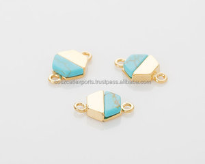 Pendentif connecteur en forme d'hexagone en pierre précieuse turquoise plaqué or poli pour les occasions de fête - Product Image 4