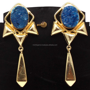 Hermosos pendientes Vintage hechos a mano con forma ovalada larga ágata Druzy Patte para fiestas de boda o idea de regalo de compromiso - Product Image 2