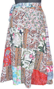 Patchwork Wrap Falda Vestido Gypsy Boho India Algodón Ropa de mujer Wraparound Boho Around Falda Hippie Gypsy Faldas Parche - Product Image 3