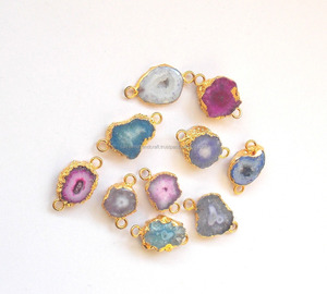 ชุบทองด้วยไฟฟ้า คู่ประกันตัว เครื่องประดับอัญมณีธรรมชาติ พลังงานแสงอาทิตย์ ควอตซ์ ดรูซี่ พลอยเกิด ตัวเชื่อมต่อ Boho - Product Image 4