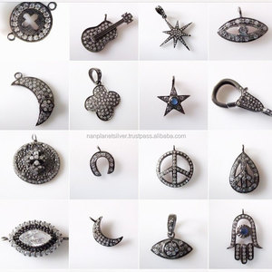 Diamante pavimenta oxidado sobre plata esterlina Wishbone colgante del encanto - Product Image 2