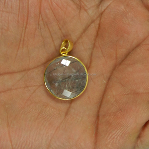 <b>Black</b> Rutile Quartz Gemstone Bezel Set 18k Gold Plated Pendant for Making Necklace Bracelet Fashion Jewelry IG2942 - Product Image 5