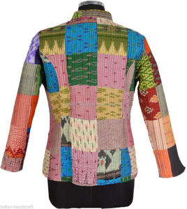Indian Patchwork Vintage Design Kantha Quilted Silk Patola Kantha <b>Jacket</b> Long Floral <b>Sleeves</b> Ladies Reversible Coat Gudri <b>Jacket</b> - Product Image 3