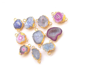 Colgante de piedra de nacimiento de cuarzo Solar Vintage, conector bohemio, doble fianza, chapado en oro, hecho a mano, pieza de declaración Druzy, fabricación de joyas - Product Image 4