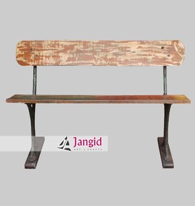 Banc de patio vintage en bois massif indien avec base en métal, pour salon, jardin, hôtel, banquette extérieure en métal 2 places - Product Image 2