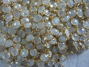 Arcoíris-piedra lunar Oval Briollete, bisel chapado en oro, conector de Plata de Ley 925, Gema - Product Image 4