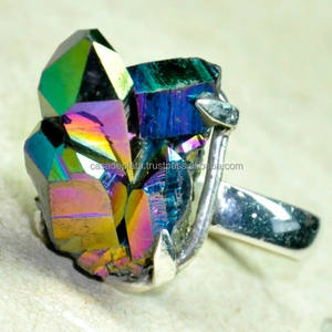 Anillo de plata con piedras preciosas de roca de titanio Anillo de Plata de Ley 925 con ajuste de Punta chapada en plata Anillo de moda para unisex. - Product Image 2