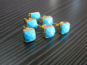 Turquoise & Gold Plated 925 <b>Sterling</b> <b>Silver</b> <b>Stud</b> Earring for Weddings & Parties - Product Image 5