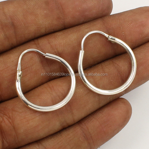 Puro 925 sólido plata esterlina joyería simple sin piedra pendientes de aro joyería hecha a mano pendiente de aro joyería fina Faishonable - Product Image 2