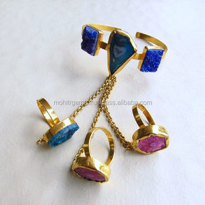 Multi-Color ágata Druzy mano arnés Handflower piedra preciosa esclavo níquel libre niños mujeres boda fiesta encanto pulseras - Product Image 1