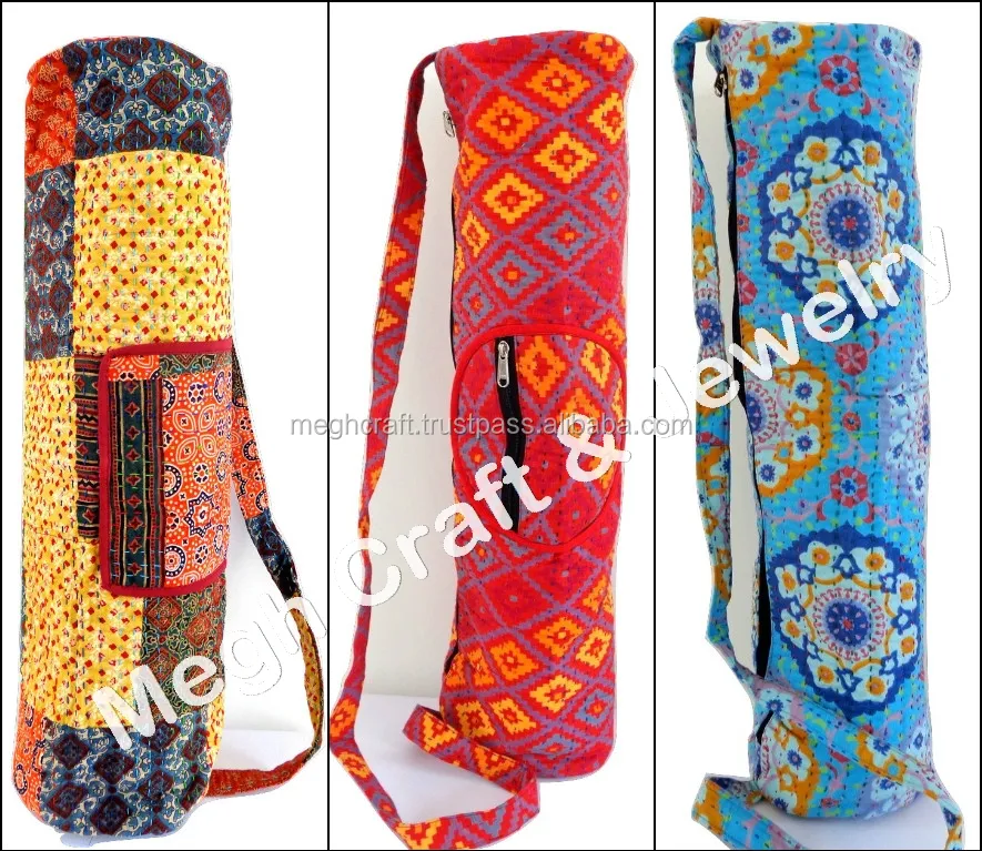 Toptan pamuk Kantha el yapımı Yoga Mat tasarımcı jimnastik çanta-hint Unisex çapraz vücut Yoga çantası-Yoga mat çantası