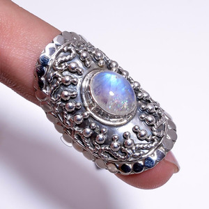 แหวนพลอยมูนสโตนสีรุ้งดีไซน์สวย925เงินสเตอร์ลิงเครื่องประดับสำหรับงานแต่งงานสไตล์คลาสสิกเครื่องประดับเงินพลอยจากซัพพลายเออร์ - Product Image 1