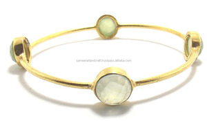 กำไลข้อมือหินพลอยคาลซิโดนี Peru ชุบทองแฟชั่นกำไลข้อมือหินเจียระไนทรงกลม - Product Image 2