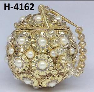 H4160 Vivid, bolso de mano de Metal dorado y plateado hecho a mano para mujer con monedero de fiesta con cuentas de piedra, cierre de solapa de 1-1,9 L de capacidad, forro Acrílico - Product Image 3