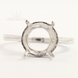 แหวนเงินกึ่งภูเขา925การตั้งค่าแบบหยักขัด10มม. หินทรงกลม - Product Image 1