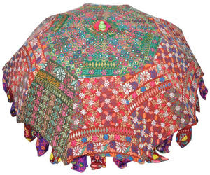 Paraguas grande hecho a mano de algodón étnico, sombrilla de Arte de jardín bordada colorida, decoración de Patio Vintage para playa y uso al aire libre - Product Image 4