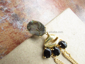 ยาว Cowrie เชลล์โบฮีเมียต่างหูกับแม่ของมุกและสีดำนิลโซ่พู่ทองต่างหูแฟชั่น - Product Image 3