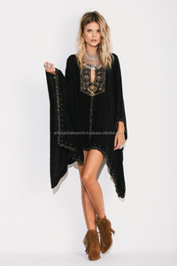 2025 femmes élégant fête porter couvrir manches courtes caftan robe de plage coton haute qualité maillots de bain main bloc imprimé caftan - Product Image 2