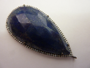 Bijoux couleur argent pour femmes Lapis Lazuli pavé CZ poire pendentif en pierres précieuses avec réglage de lunette en gros pour les enfants - Product Image 3