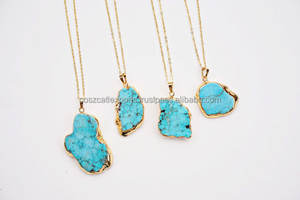 Colgante de Piedra Turquesa, Collar con Dije de Rodio Dorado, Estilo Vintage, Engaste de Plata de Ley, Unisex, para Fiestas - Product Image 3