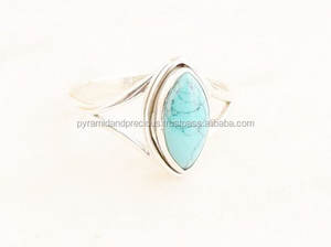 Conjunto de bisel de anillo de piedras preciosas de corte Marquesa turquesa de plata de ley unisex con Piedra Natural Certificada GRS para boda o fiesta - Product Image 3