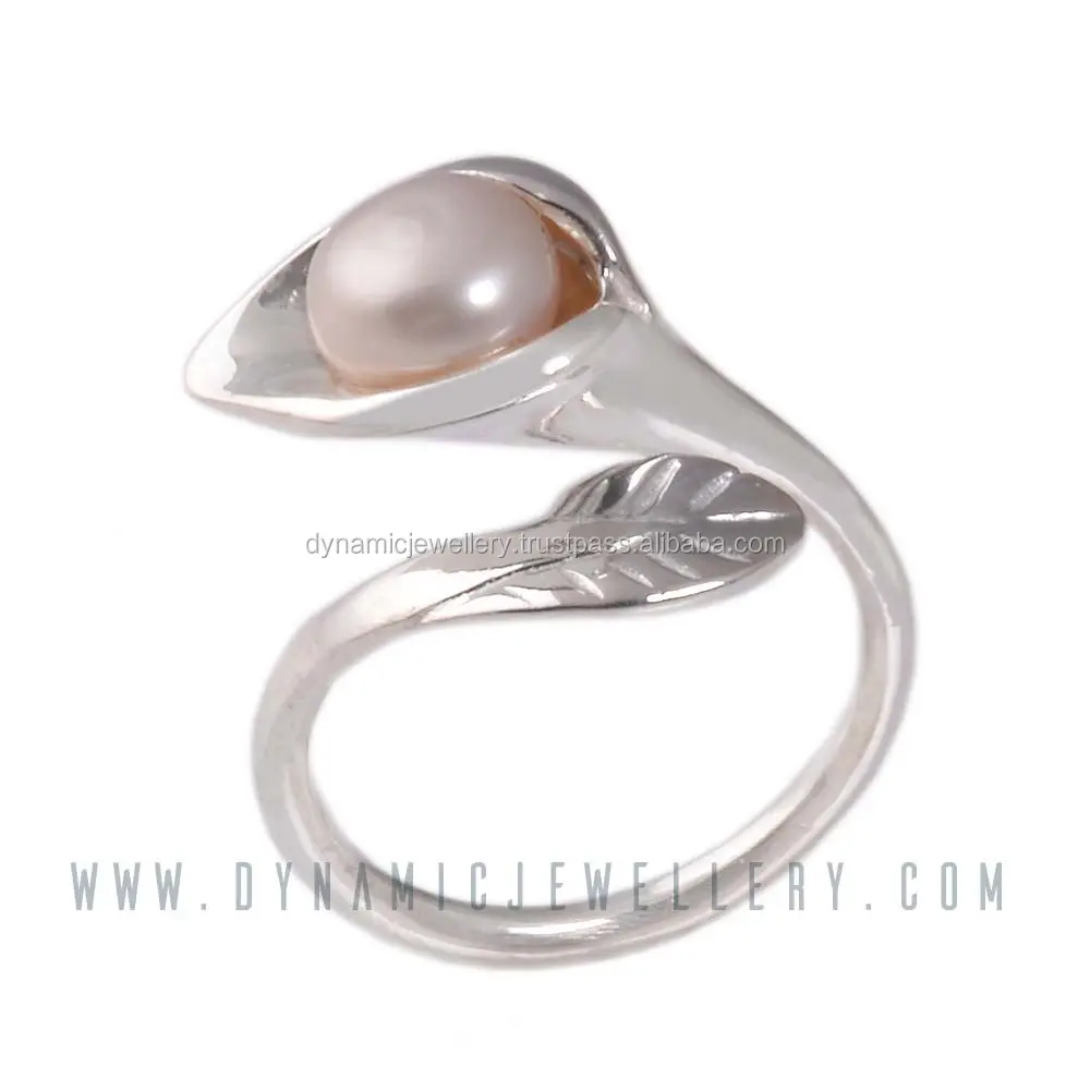Hoja de estilo de la venta caliente 925 sólido de plata esterlina anillo de piedras preciosas naturales al por mayor de perlas de Plata de Ley 925 anillo de piedras preciosas