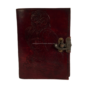 Diseño de búho en relieve a mano en cuero genuino diario cuaderno escuela suministros de oficina diario de papel blanco en blanco con C-Lock para regalo - Product Image 2