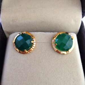 Green Onyx Pave ชุดต่างหูสตั๊ดแฟชั่น Pave CZ พลอย - Product Image 3