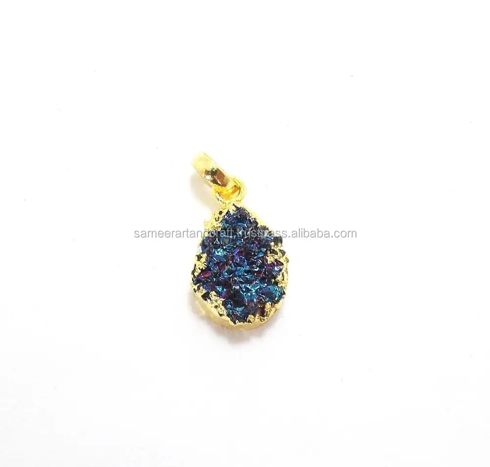 Natural Blue Peacock Druzy Gemstone Gold Plated Jewelry Making Necklace Pendant natural Gemstone Pendant