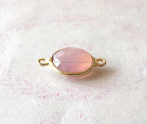 Abalorio de plata de ley 925 chapado en oro, fabricación de joyería, Chlacedony rosa, GEMA, accesorios, Conector de bisel - Product Image 3