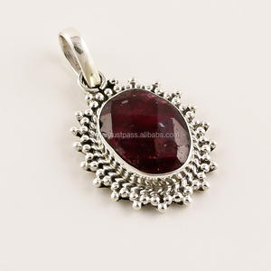 Colgante de piedras preciosas de Plata de Ley 925, joyería de plata de piedras preciosas de rubí natural, proveedor de joyas de piedras preciosas de plata antigua - Product Image 1