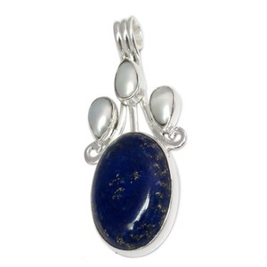 Shri Ashapura Jewels - Fascinante Colgante Redondo de Plata de Ley con Perla de Lapislázuli Azul y Blanco, Joyería Moderna para Mujer, Unisex, para Fiestas - Product Image 2