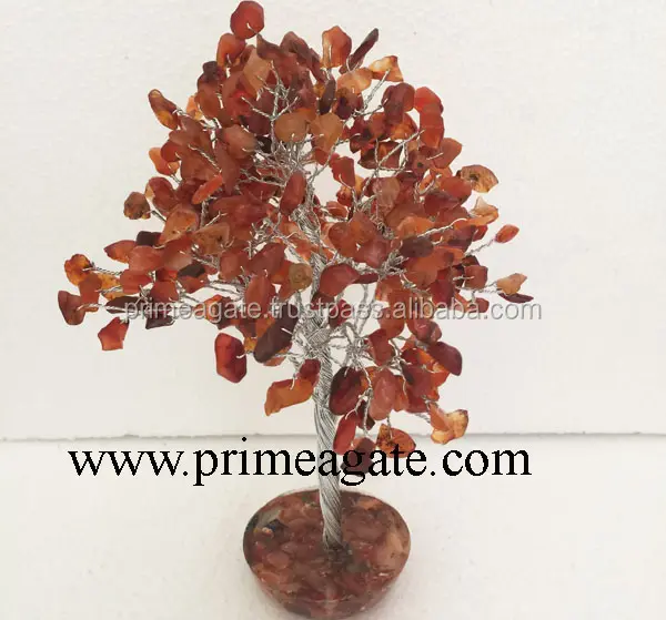 Attractive Red Carnelian 300BDS Gemstone Tree With Orgone Base | INDIA decorative agate crystal bead christmas trees