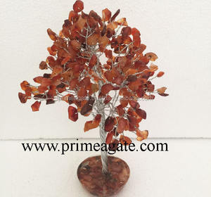 Atractivo árbol de piedras preciosas de cornalina roja 300BDS con base de orgón | Árboles de Navidad de cuentas de cristal de ágata decorativa INDIA - Product Image 1