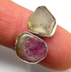 Adorable anillo de plata con piedras preciosas en bruto de Rubí, alianzas de boda de Ley 925 para mujer, Pendientes colgantes de moda - Product Image 2