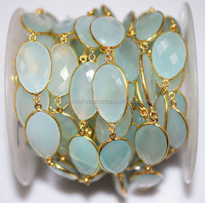 Jeu de lunette de calcédoine Aqua, chaîne de connecteur en pierre précieuse - Product Image 1