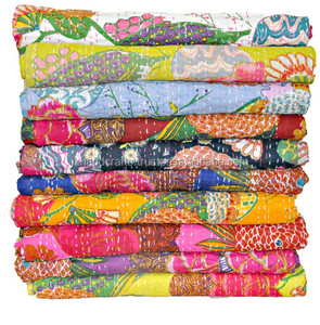 Mix Wholesale Set Of 12 Pcs Lot Tropicana Kantha <b>Quilt</b> Indian Fruit Print <b>Bed</b> Cover - Product Image 2