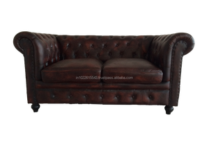 โซฟาอุตสาหกรรมเชสเตอร์ฟิลด์หนัง2ที่นั่ง,เชสเตอร์ฟิลด์วินเทจ2ที่นั่งโซฟาสีน้ำตาลเข้ม - Product Image 2