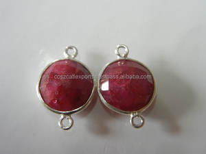 RUBY Pierres Précieuses Argent Plaqué Lunette Connecteurs Ronde - Product Image 3