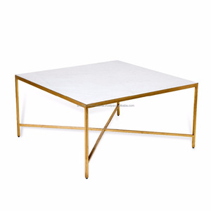 <b>Square</b> Modern Gold with Powder Coating and Stylish White Stainless <b>Marble</b> Top Accent <b>Coffee</b> <b>Table</b> - Product Image 1