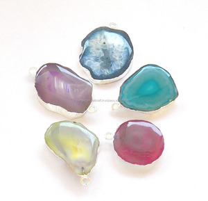 Colgante de conector de bisel de fianza único hecho a mano Chapado en plata galvanizada de cuarzo Solar Natural multicolor - Product Image 2