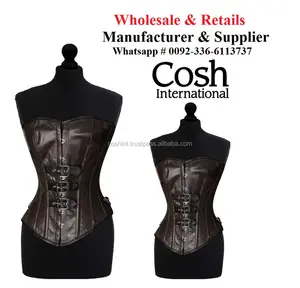 COSH CORSET Overbust Steelboned High Quality Brown Leather Corset, Steampunk And Gothic Wear Leather Corset Vendors Exporter