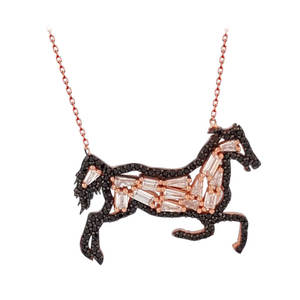 Pendentif Baguette en Argent Sterling 925K Plaqué Or Rose Collier Cheval Créateur de Mode avec Zircon Pierre Principale Cadeau de Mariage - Product Image 1