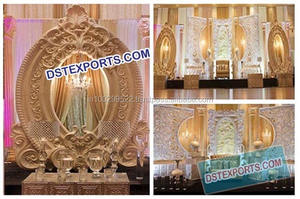 ฉากหลังสำหรับเวทีงานแต่งงานเส้นใยแกะสลัก,ชุดเวทีงานแต่งงานสไตล์บอลลีวูดแคนาดาชุดตกแต่งเวทีวอลิน่าสีทองระยิบระยับ - Product Image 4