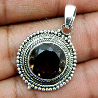 Pendentif en argent sterling 925 avec pierre précieuse quartz fumé, style néo-gothique religieux, certifié CMA, longueur 1 pouce, bijoux pour femmes, numéro