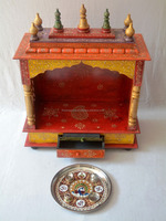 Temple en bois magnifiquement peint à la main avec 1 tiroir Temple en bois fait à la main pour la maison traditionnelle Pooja Mandir autel indien