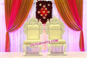 Sillas de madera talladas para escenario de boda, juego de sillas doradas para escenario, Jai Mala - Product Image 6