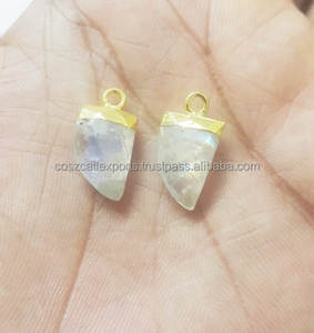 Pendentif pierre de lune arc-en-ciel en or plaqué corne 17x12mm environ tête de balle forme de pointe breloque pierre précieuse diamant en argent principal - Product Image 3